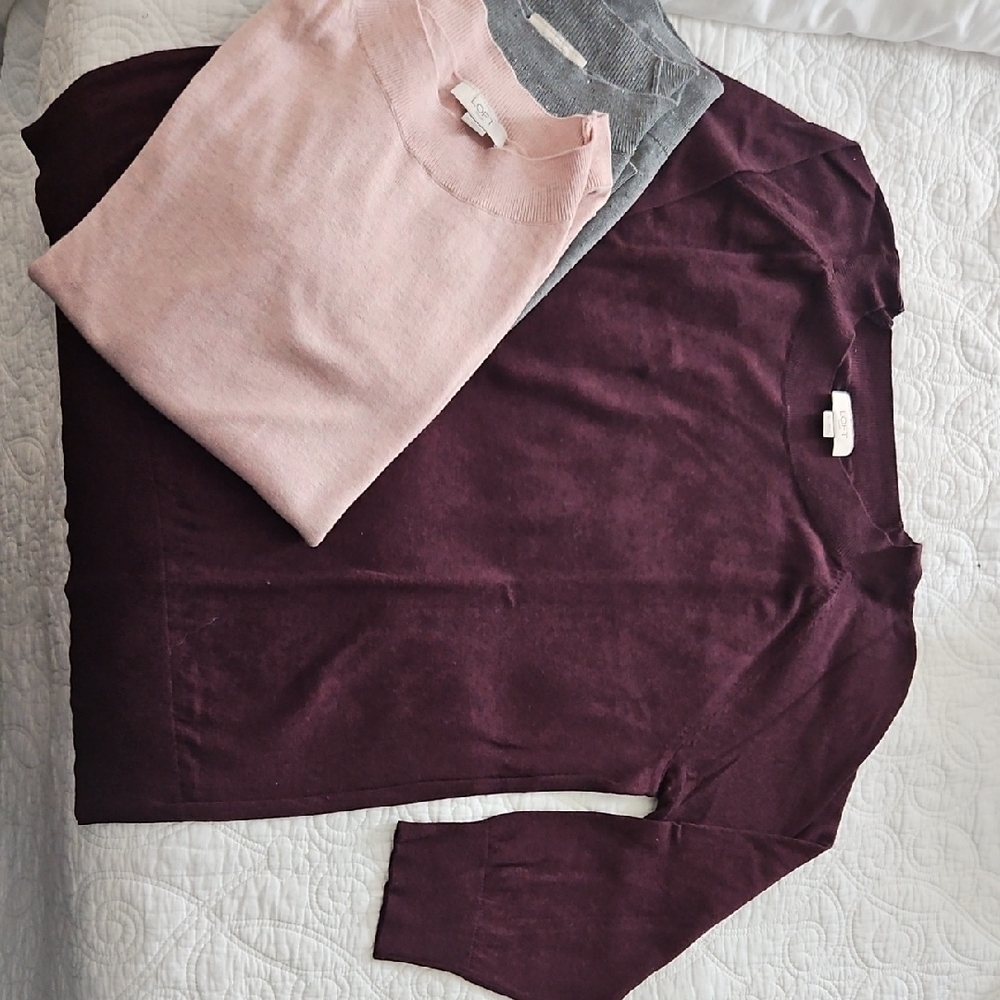LOFT Women's Sweater Trio - Pink, Gray, Burgundy
